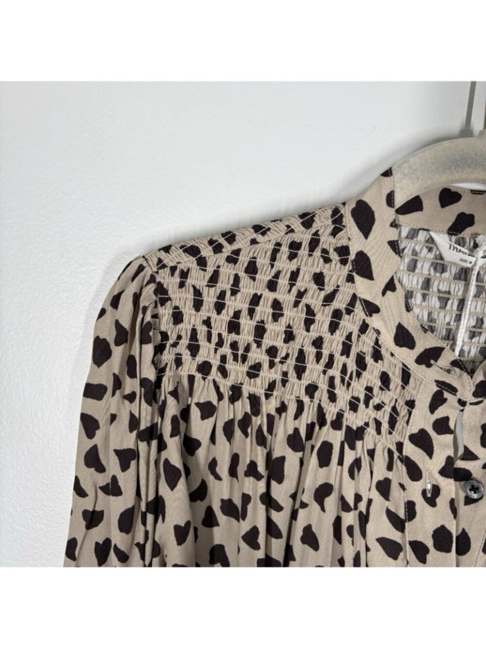 Thakoon Women M AL Beige Combo Long Sleeve Animal Printed Smocked Top NWT - Picture 7 of 15